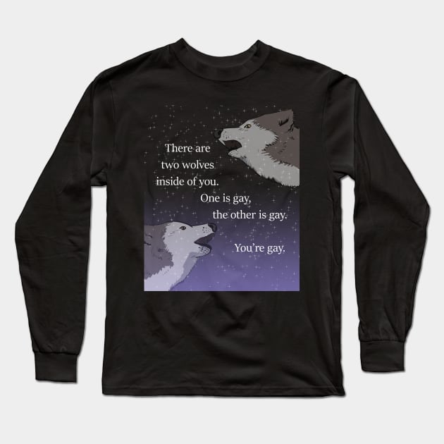 Two Wolves of Gayness Long Sleeve T-Shirt by sophielabelle